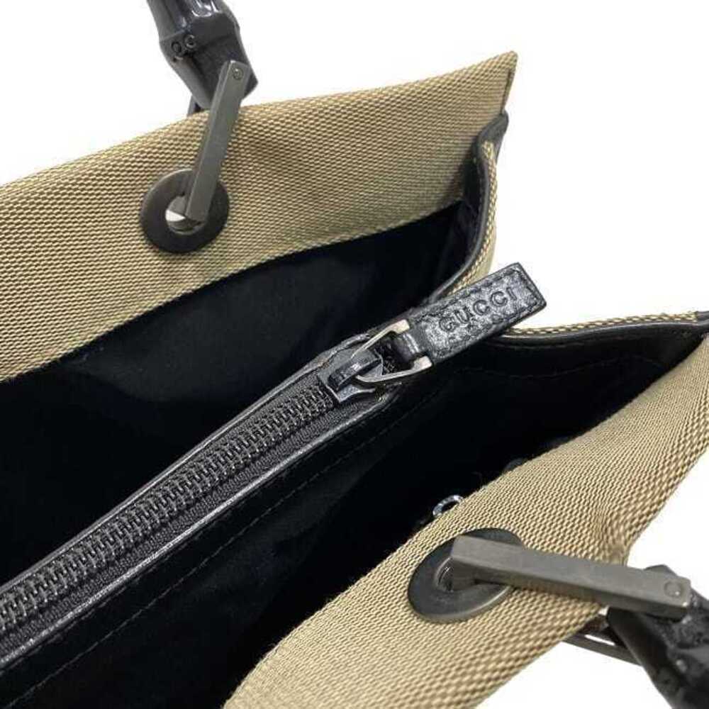 Gucci Bag Black Tote Bamboo Handbag Canvas Beige Vertical - Picture 8 of 10